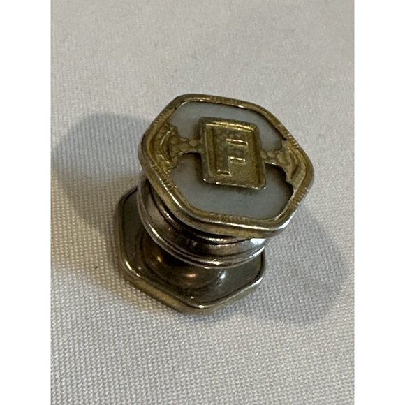 Vintage B&W Co Pat 1923 Mother Of Pearl Silver Tone Snap Art Deco Cufflinks E6 - Picture 1 of 5